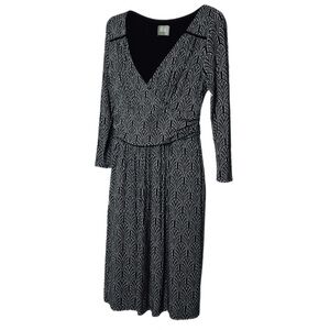 Maeve by Anthropologie Galena Midi Dress – Black & White Art Deco Print – Size M